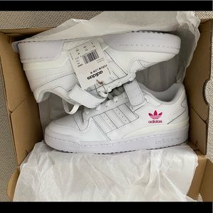 Adidas Forum Low Shoes. Brand new. Cloud white with pink logo.